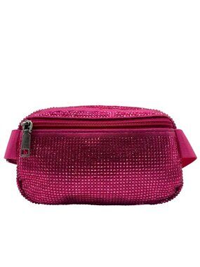 Pink Rhinestone-Embellished Waist Bag